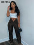 Women Pocket Side Straight Pants .